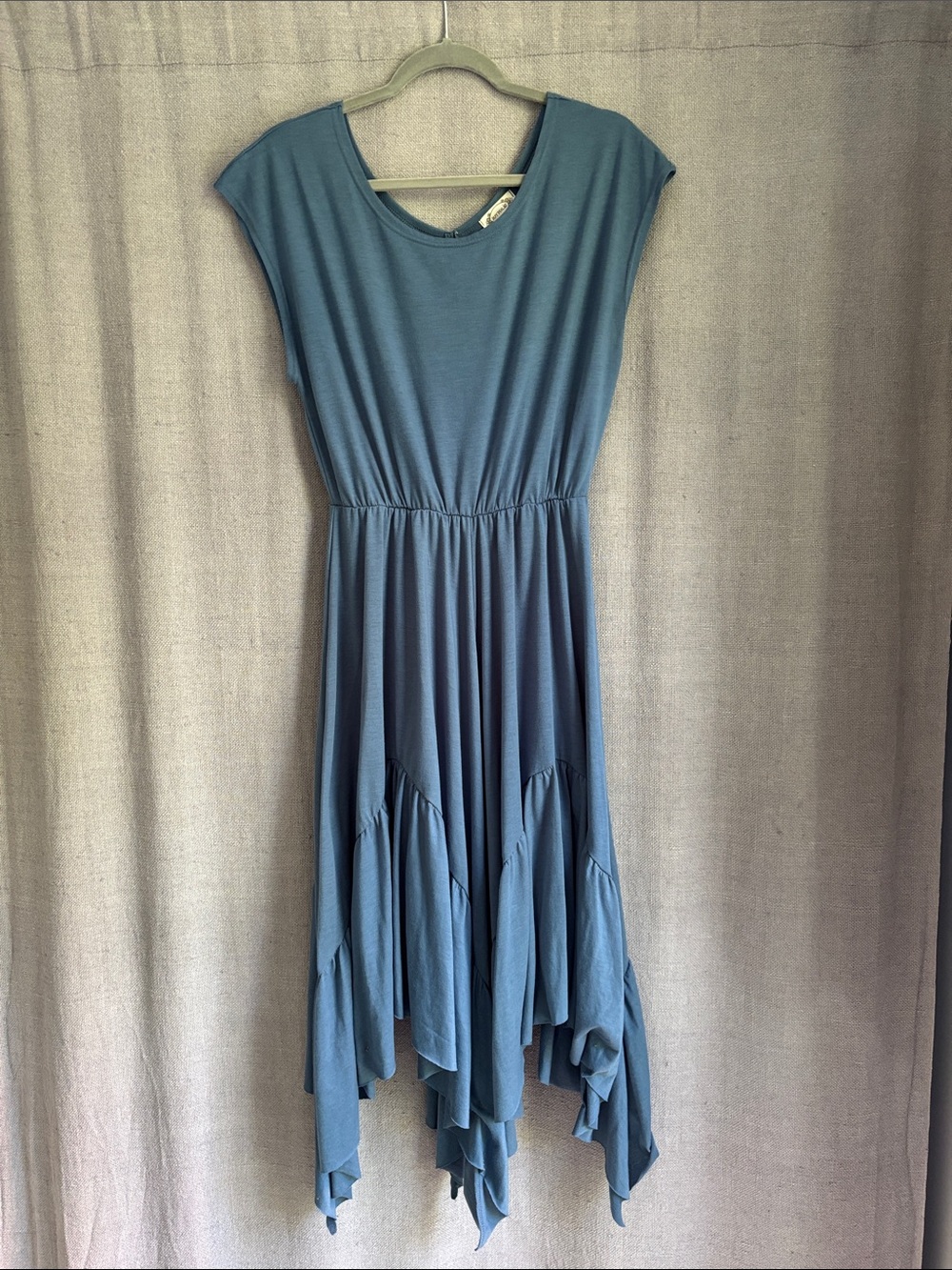 Joyfolie Blue Asymmetrical Handkerchief Hem Dress